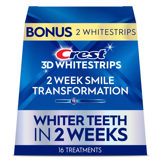 Crest Glamorous White packaging closeup with bold branding and premium whitening kit presentation.
