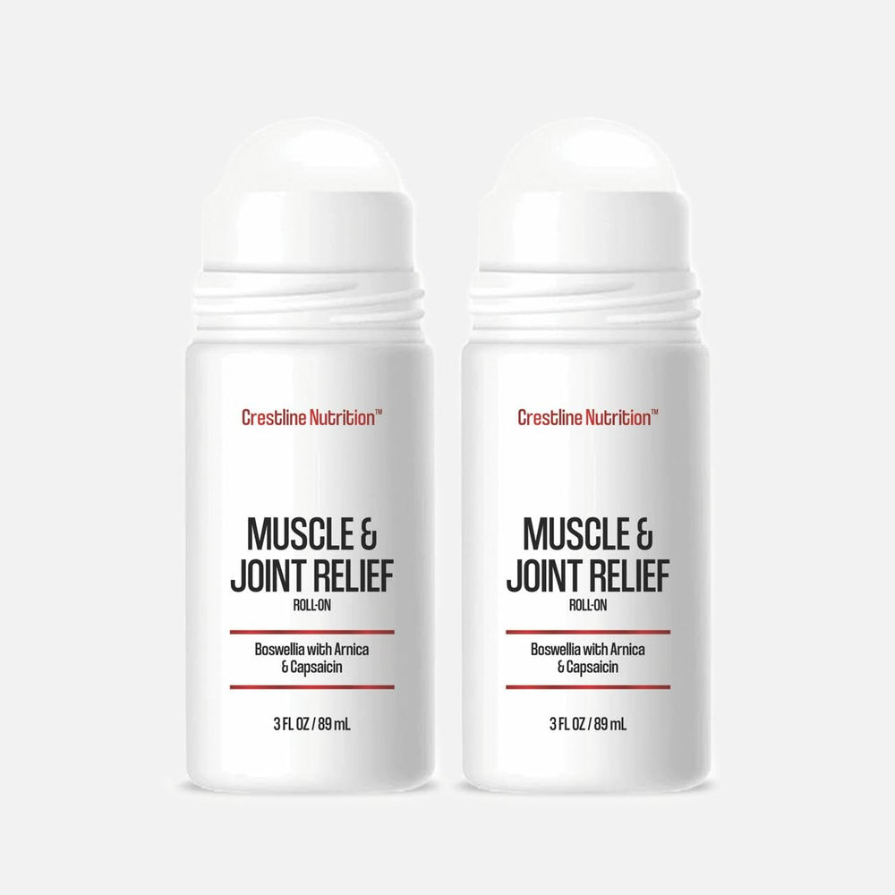 Crestline Nutrition Muscle & Joint Relief bottle front shows fast-acting support for daily comfort.