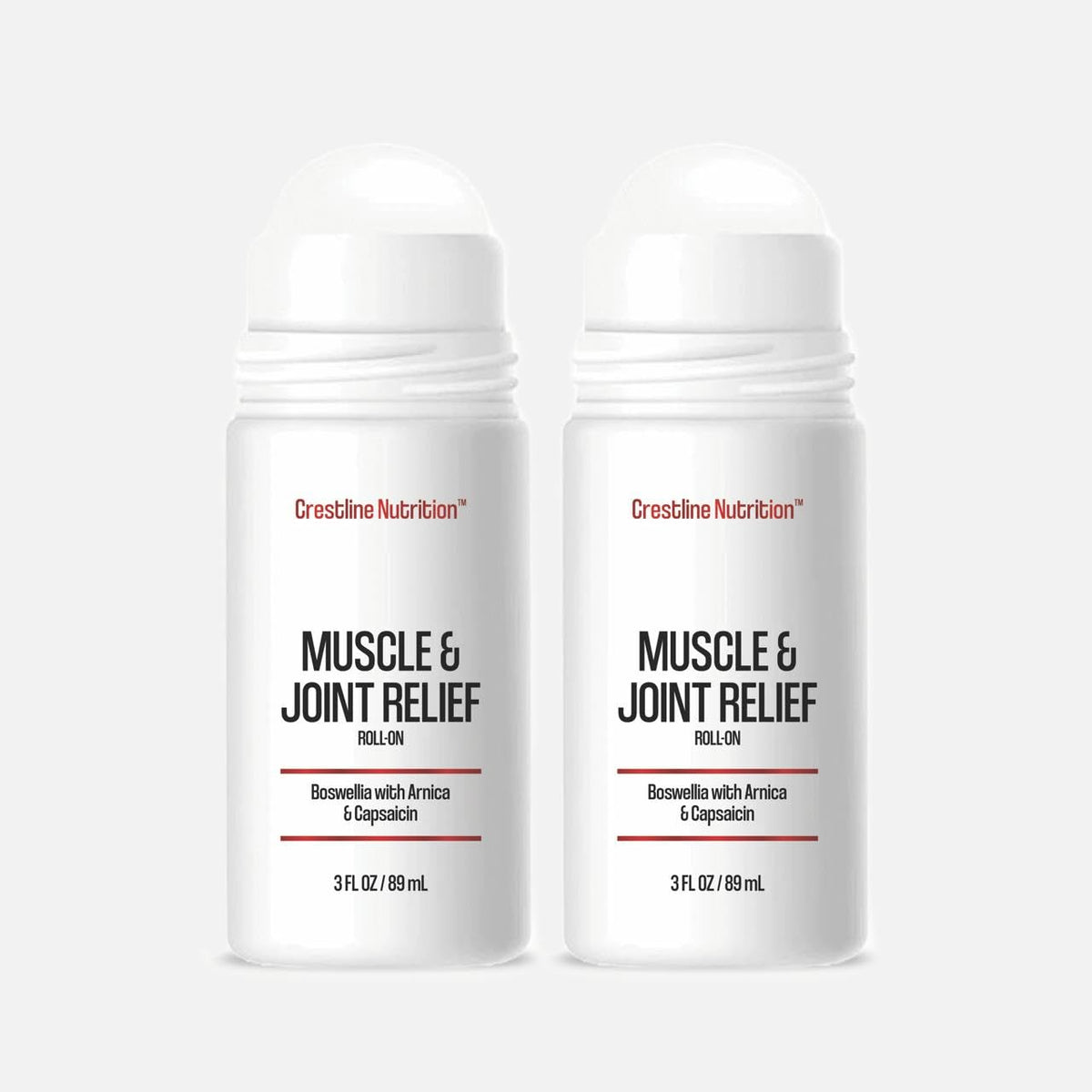 Crestline Nutrition Muscle & Joint Relief bottle front shows fast-acting support for daily comfort.