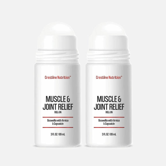 Crestline Nutrition Muscle & Joint Relief bottle front shows fast-acting support for daily comfort.