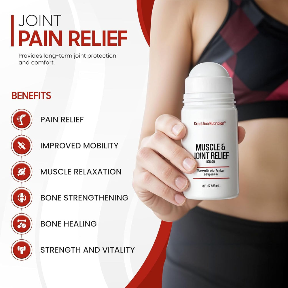 Crestline Nutrition Muscle & Joint Relief packaging box conveys value with two bottles for ongoing use.