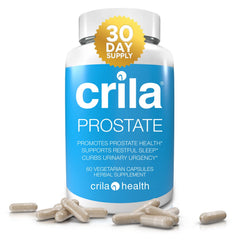 CRILA Prostate capsules close-up highlighting easy-to-swallow form.