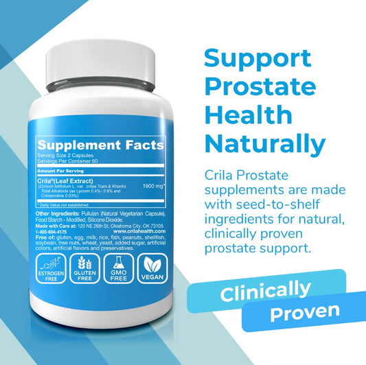 CRILA prostate support capsules for daily use, promoting comfortable bladder control