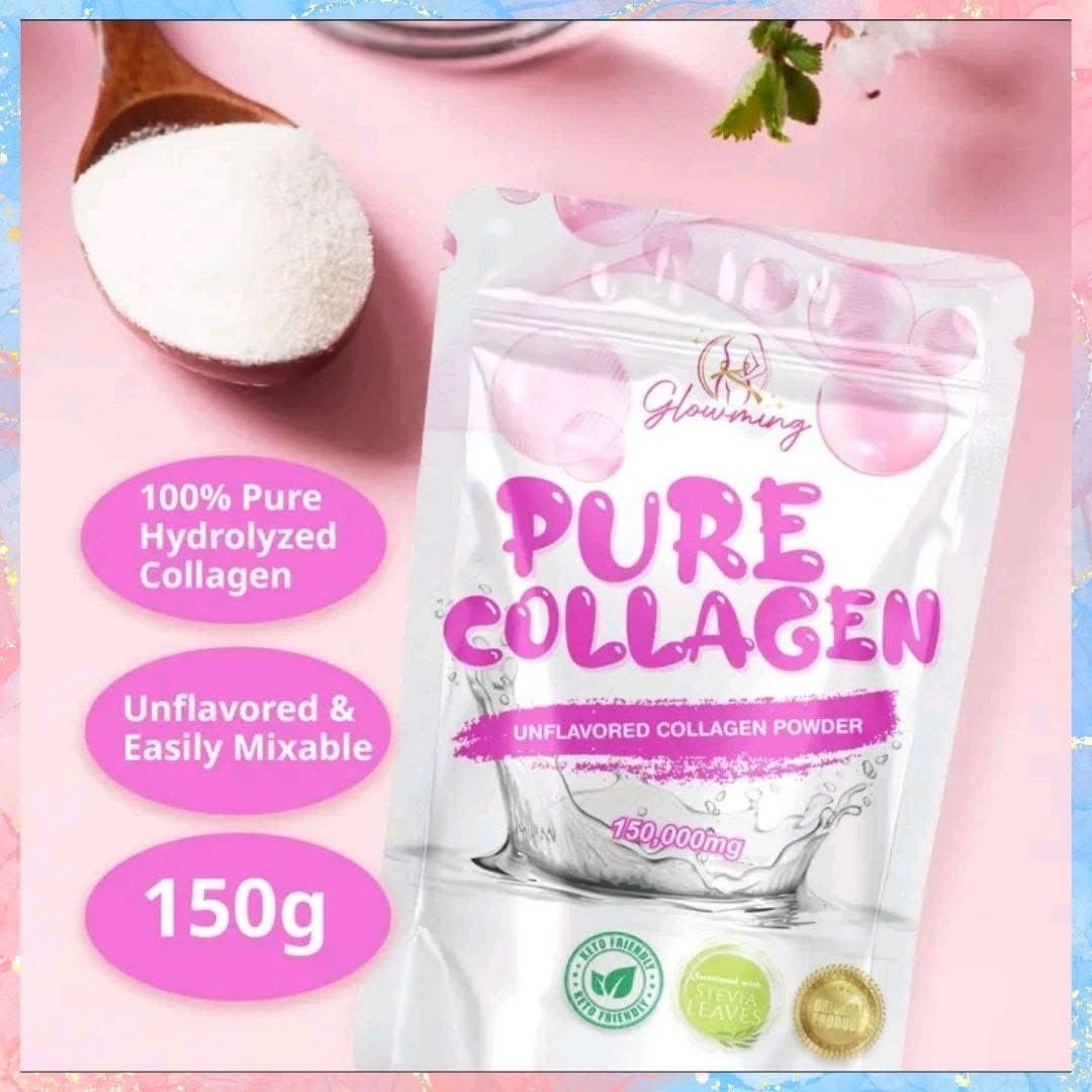 Pouring Glowming powder into tea to add protein without changing taste.