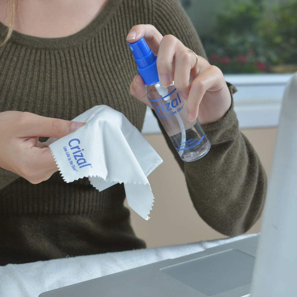 Crizal label on desk-ready bottle for home or office