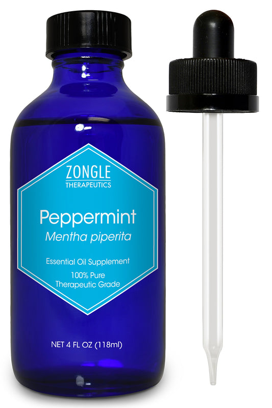 Crossactiv Peppermint Oil front label showing 4 oz bottle and safety certifications.