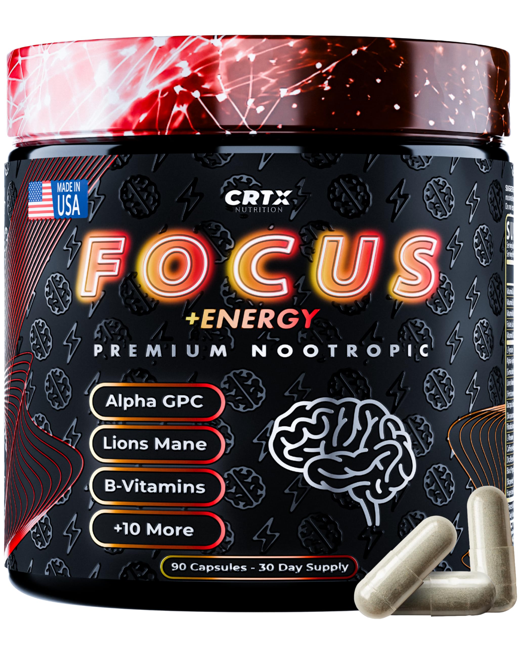 CRTX Nutrition Focus bottle front with brain support formula.