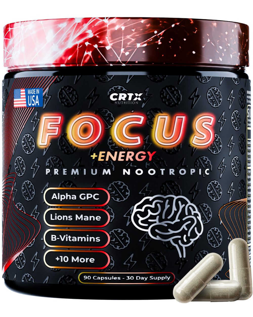 CRTX Nutrition Focus bottle front with brain support formula.