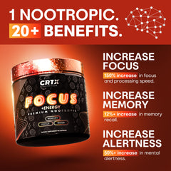 CRTX Nutrition Focus label details show clinically dosed ingredients for cognitive support.