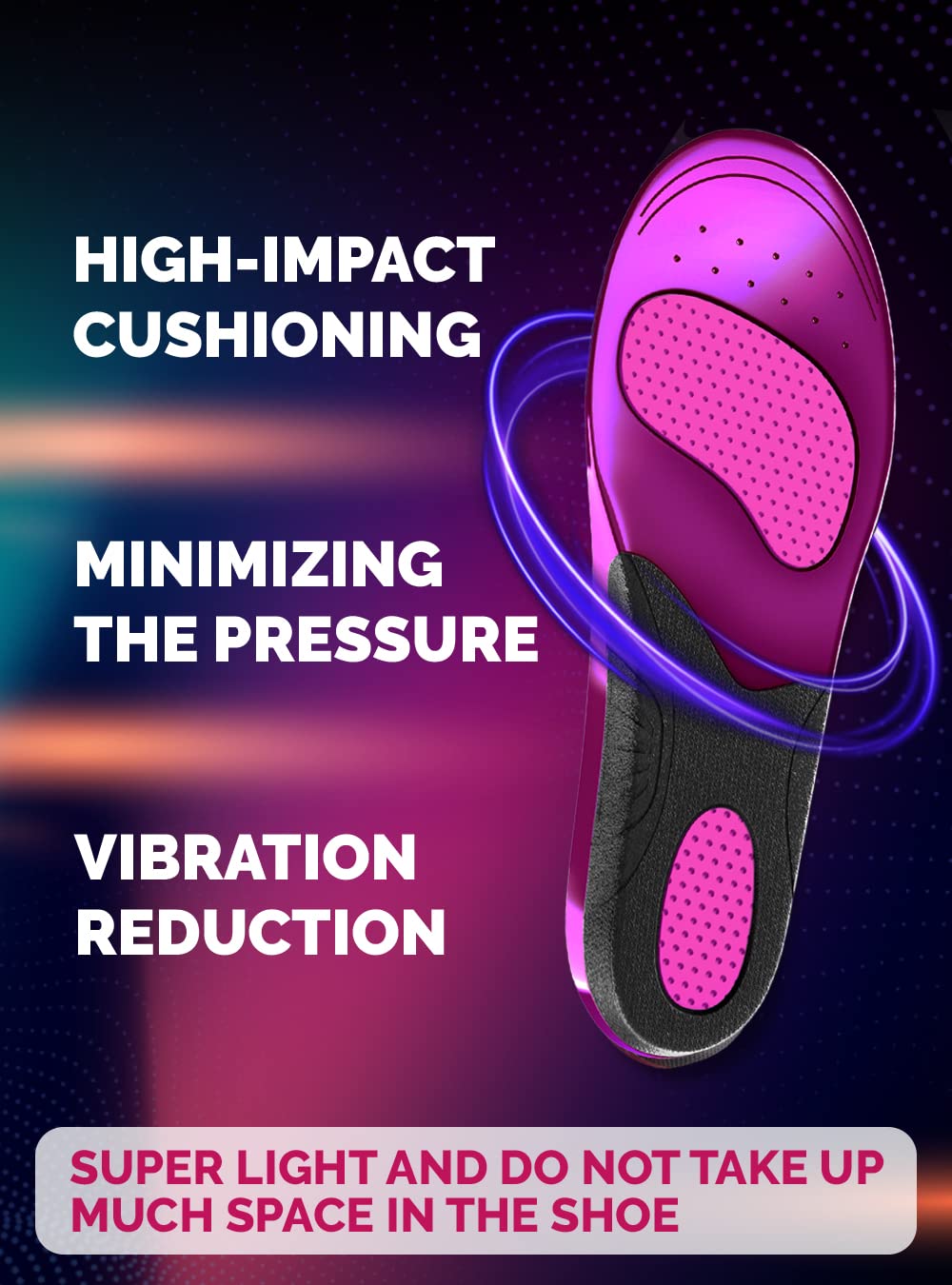 CRUVHEAL insoles provide TPE arch support for sustained arch comfort.