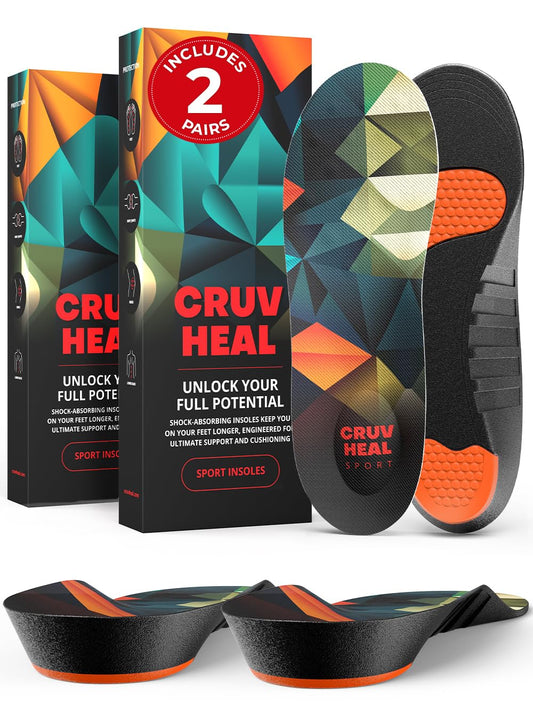 CRUVHEAL sport insoles with gel pads provide cushioned comfort for active workouts.