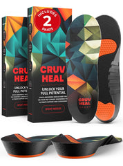 CRUVHEAL sport insoles with shock-absorbing gel pads reduce impact during runs.