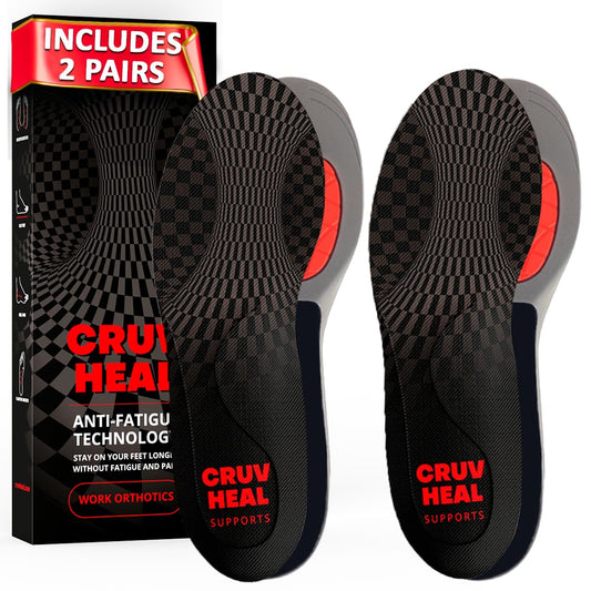 CRUVHEAL work orthotic insoles with heel cup for stability during shifts.