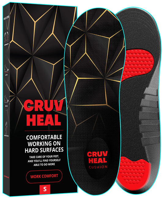 CRUVHEAL Work Pro Comfort Insole close-up highlighting cushioned gel padding for all-day support