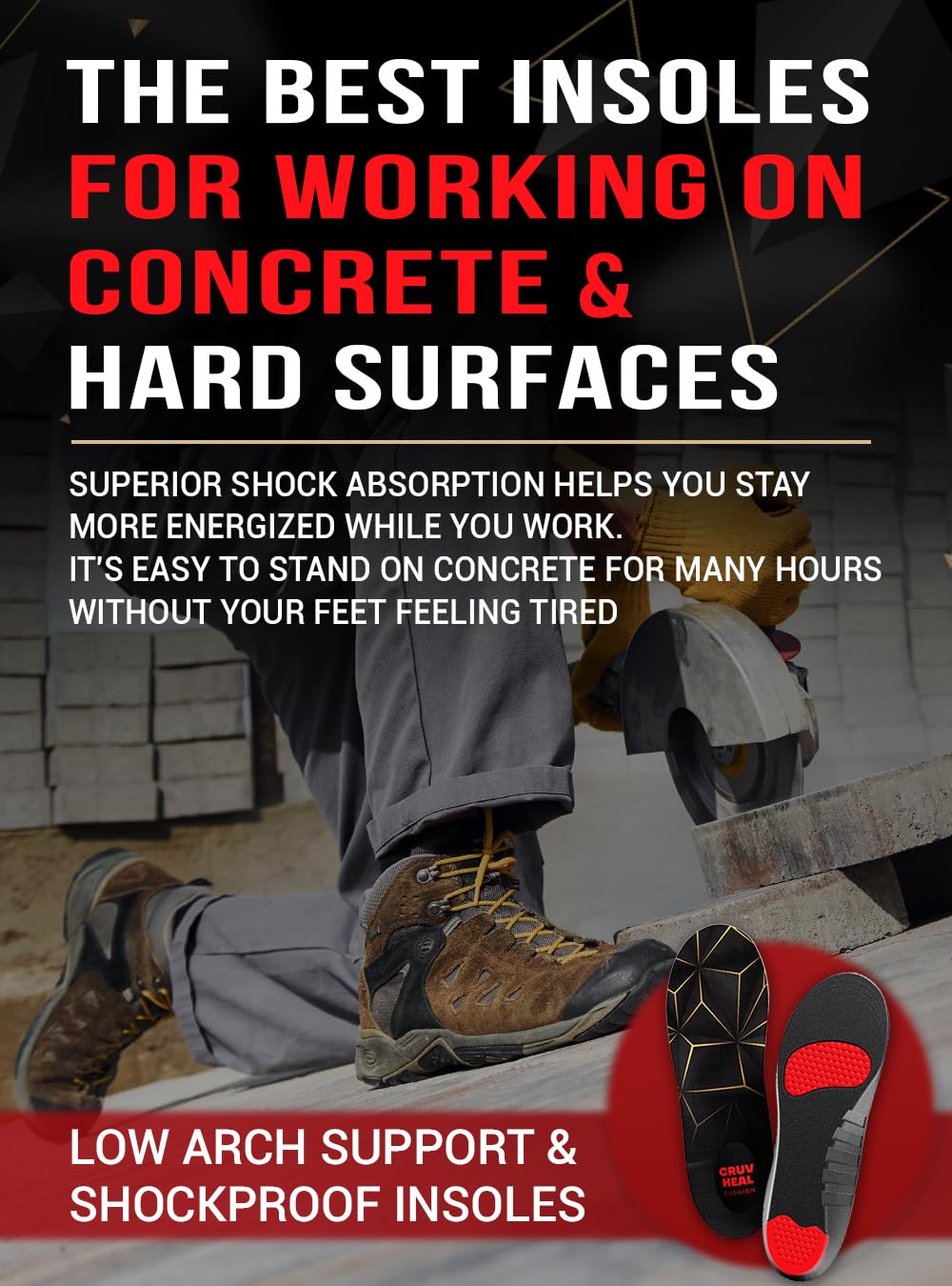 CRUVHEAL Work Pro Comfort Insole gel pads visible for enhanced cushioning during long shifts