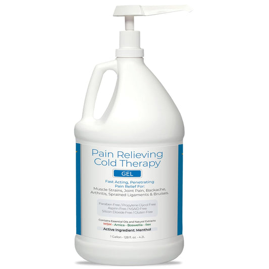CryoDerm cold therapy gel 1gal bottle shown for convenient topical cooling after activity
