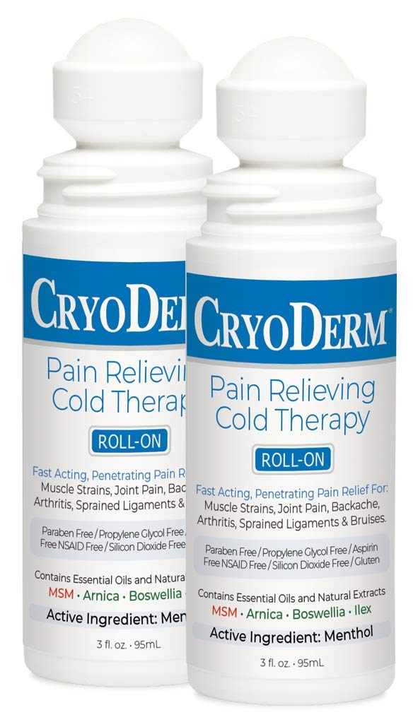 CryoDerm Cold Therapy roll-on 3 oz bottle front view shows compact relief on the go