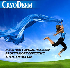 CryoDerm pain relief cream being squeezed for hand application.