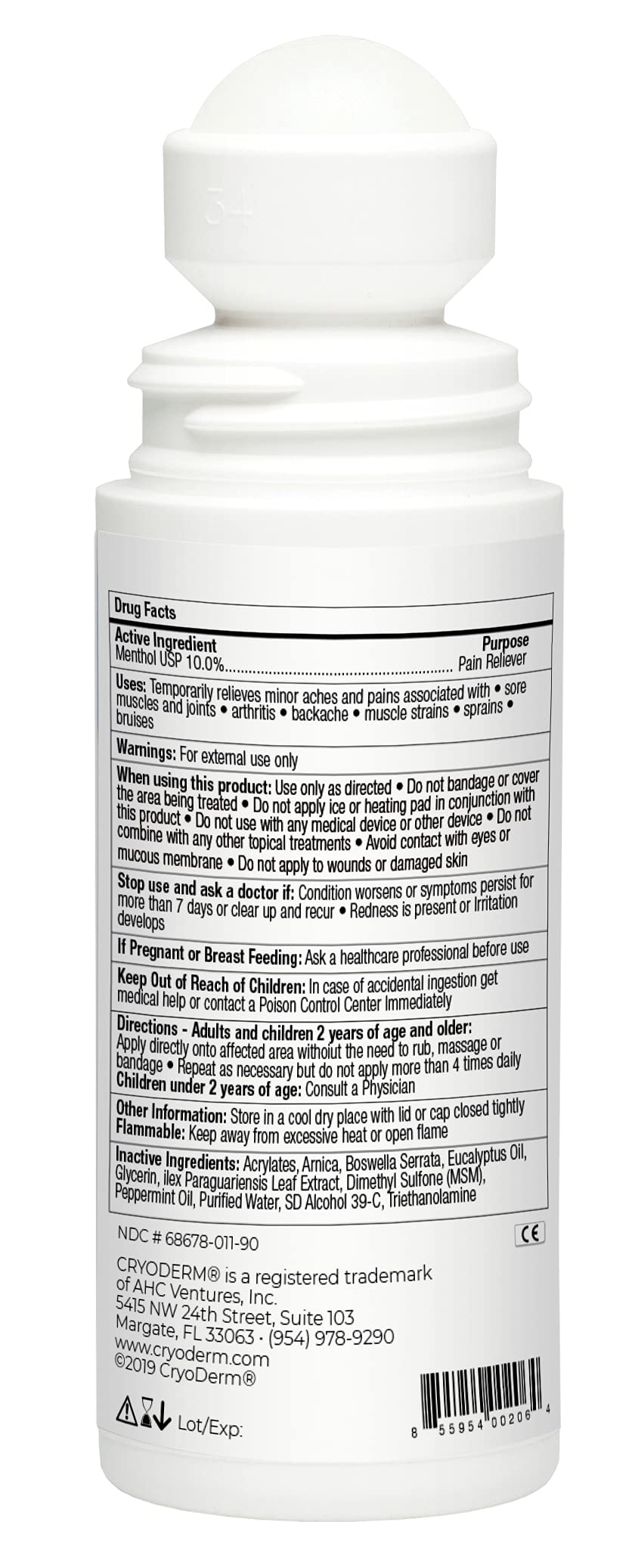 Cryoderm Pain Relieving Roll-On being used on elbow for targeted comfort.