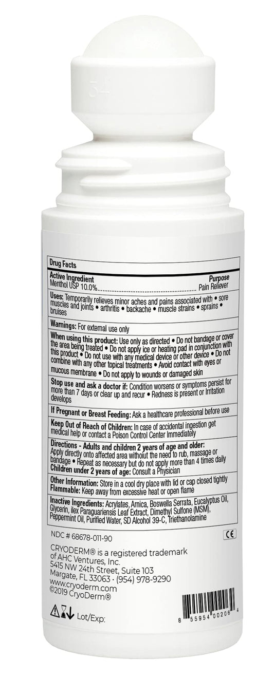 Cryoderm Pain Relieving Roll-On being used on elbow for targeted comfort.