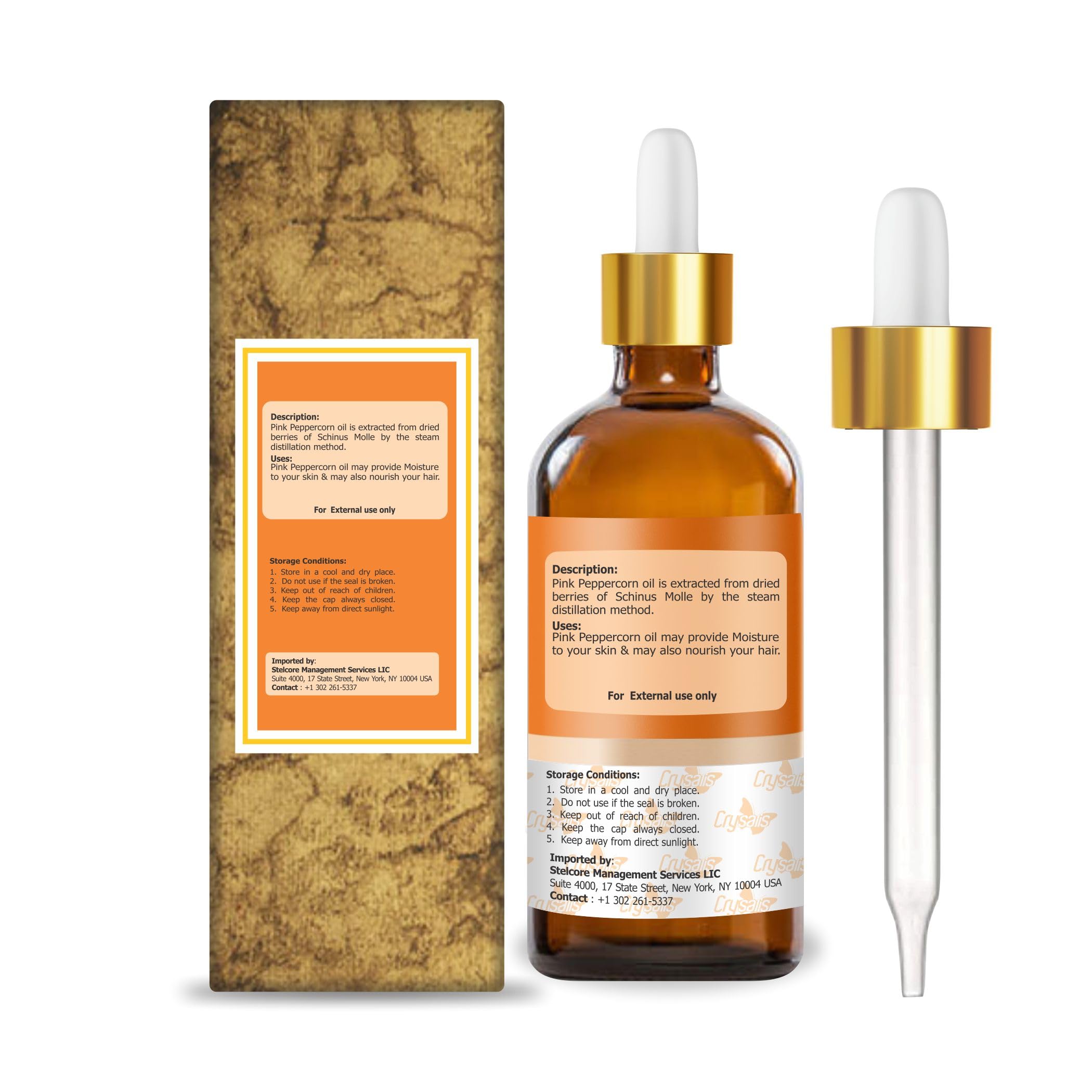 Crysalis Pink Peppercorn Oil pour shows spicy aroma for facial and body blends