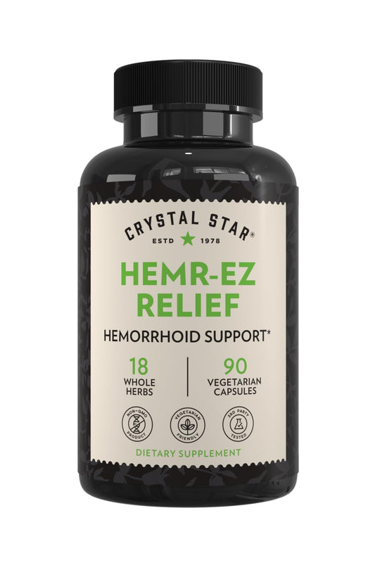Crystal Star Hemr-Ez Relief bottle close-up for easy daily use and soothing potential