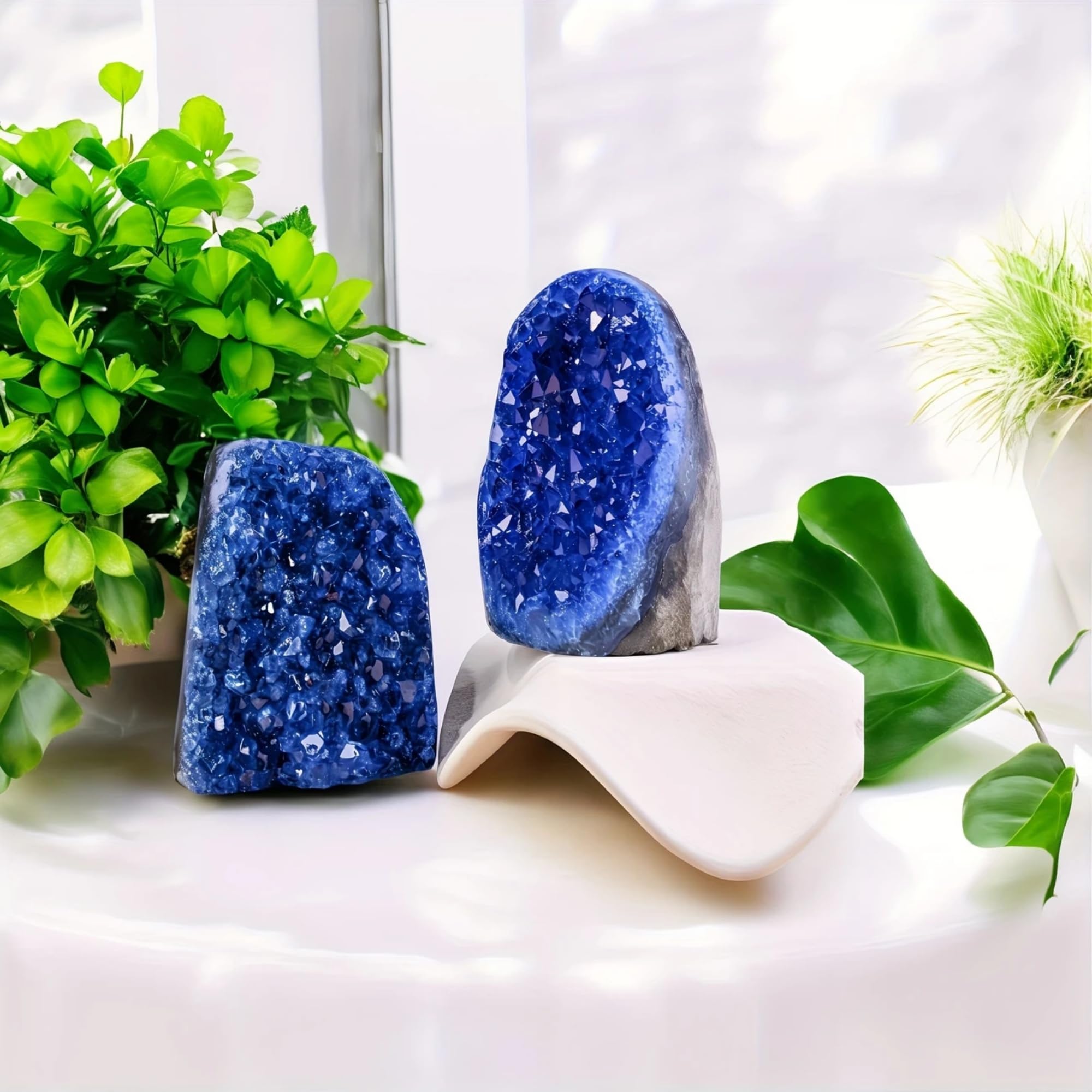 CrystalHola blue geode quartz display piece elevates meditation spaces