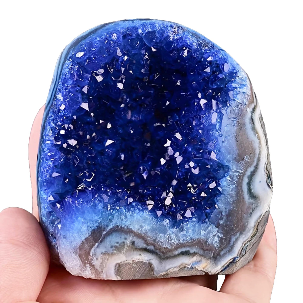 CrystalHola blue geode quartz druzy cluster on display enhances desk decor