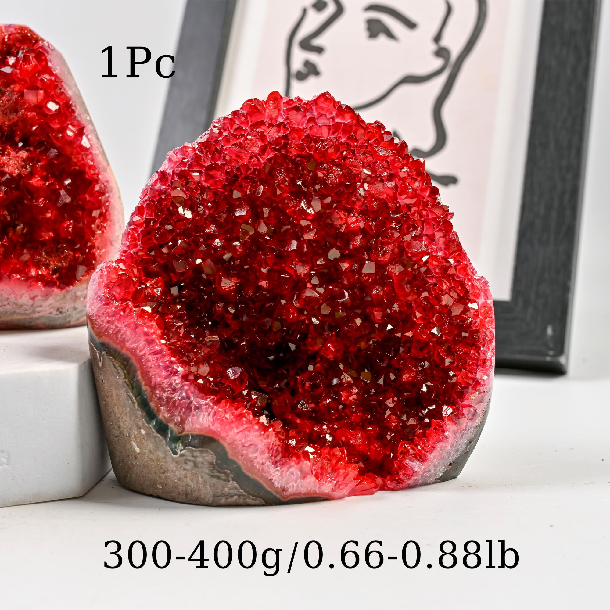 CrystalHola Claret geode on display stand for elegant shelf decor