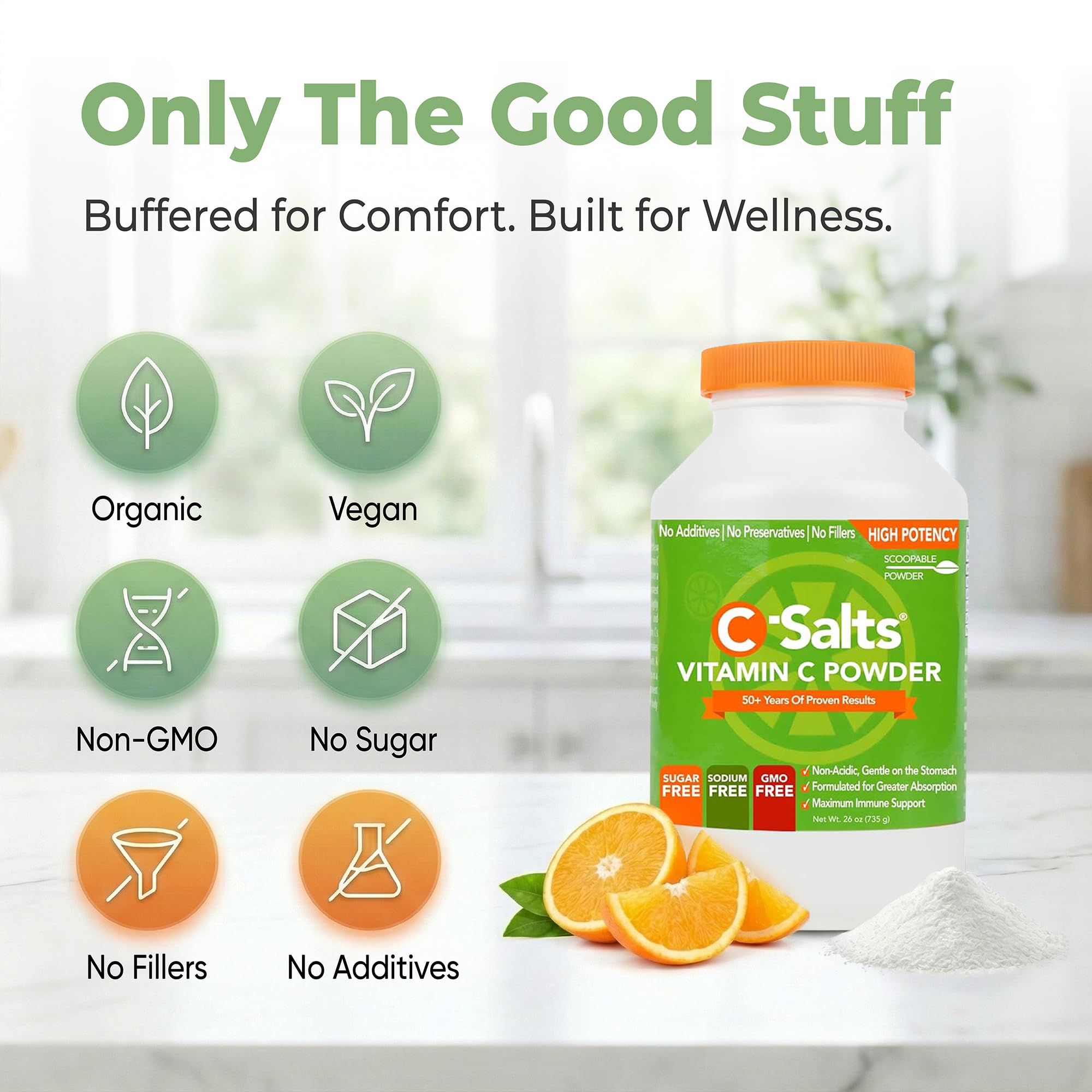 C-Salts Vitamin C added to smoothies or juice for convenient daily use.