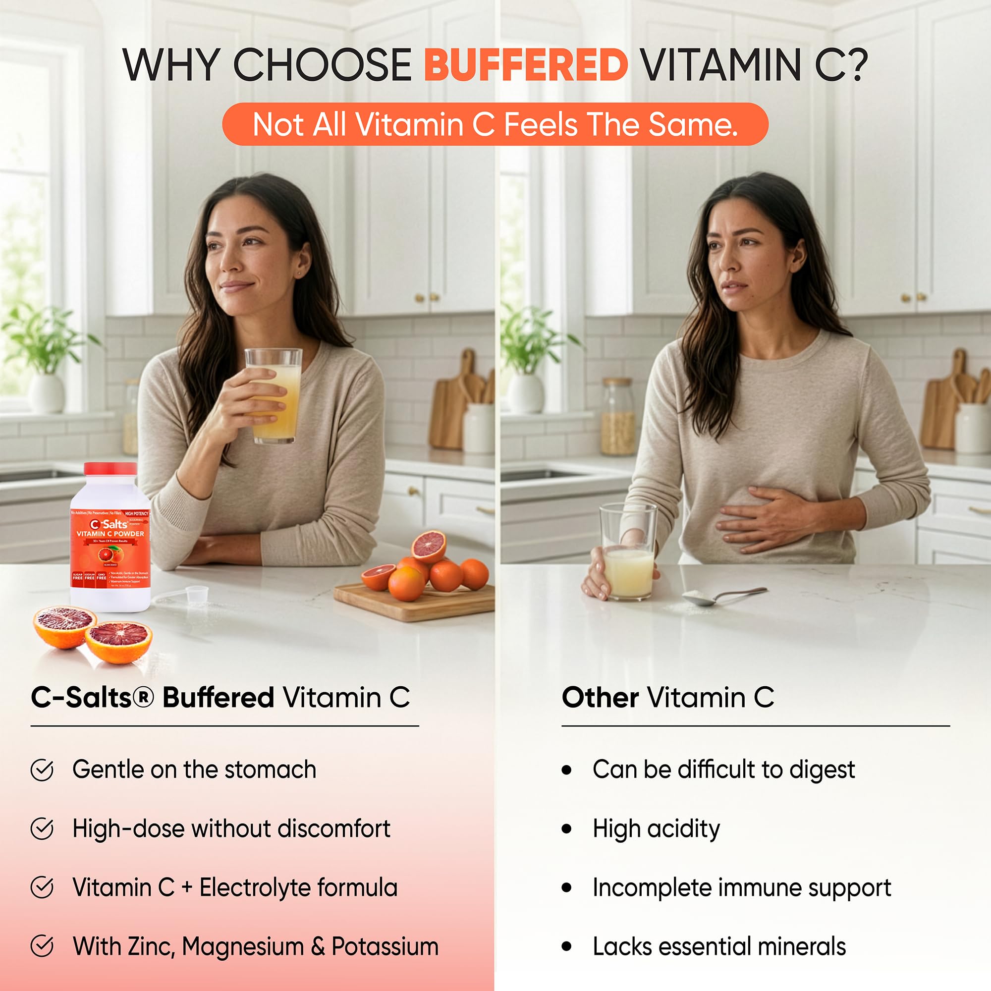C-Salts Vitamin C powder dissolving into a glass of water