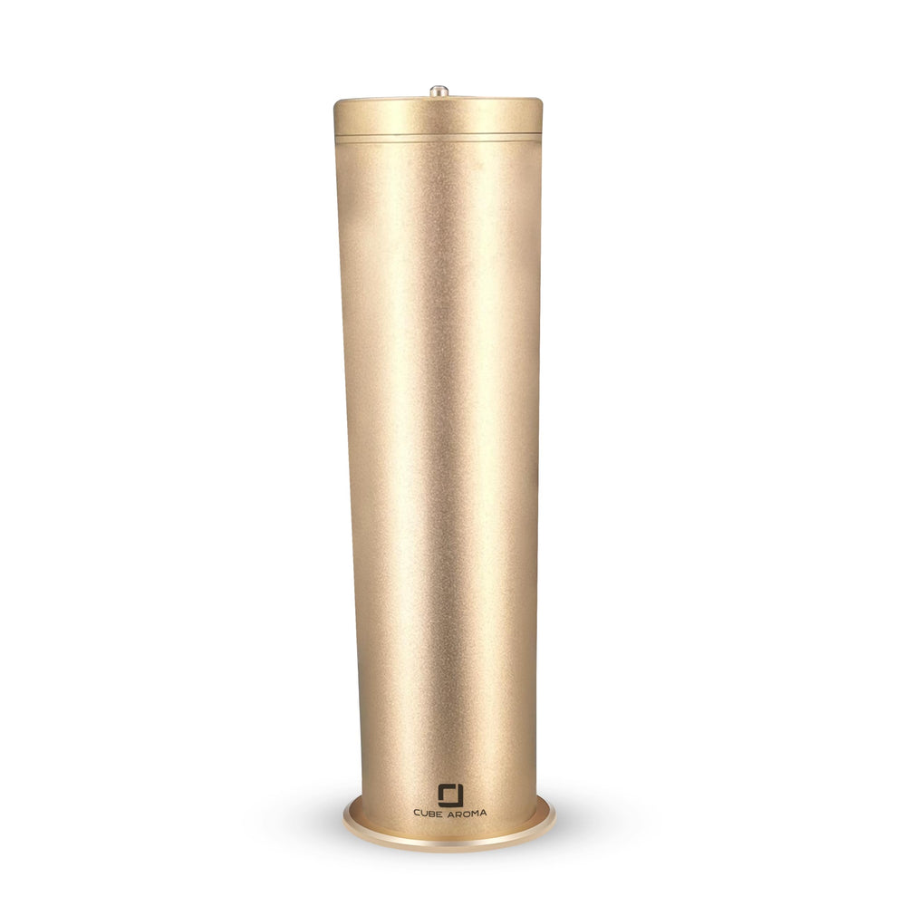 Cube Aroma CA-1200 Gold Diffuser front view highlights its stylish finish and customizable diffusion.