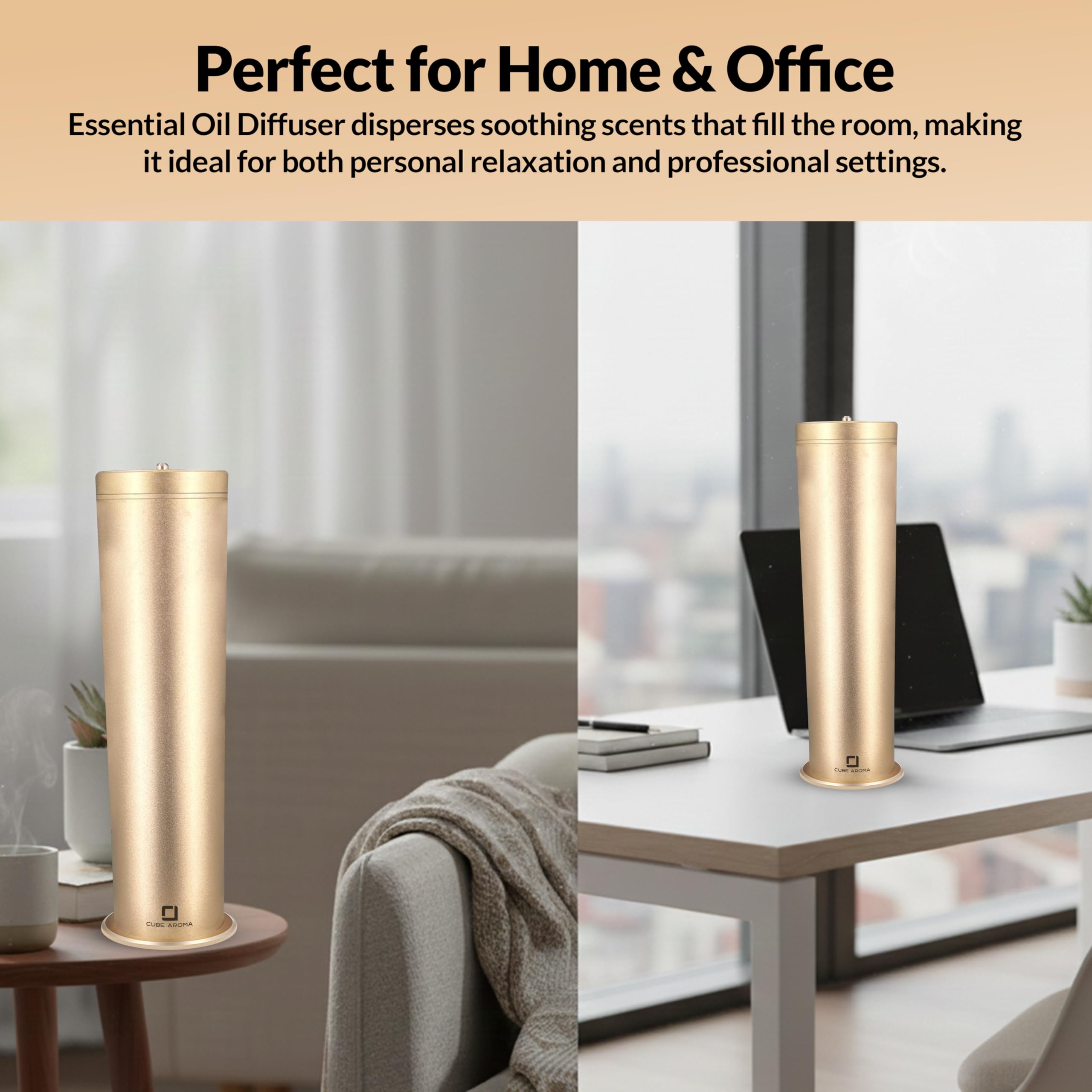 Cube Aroma CA-1200 Gold Diffuser focuses mist evenly for consistent aroma spread.