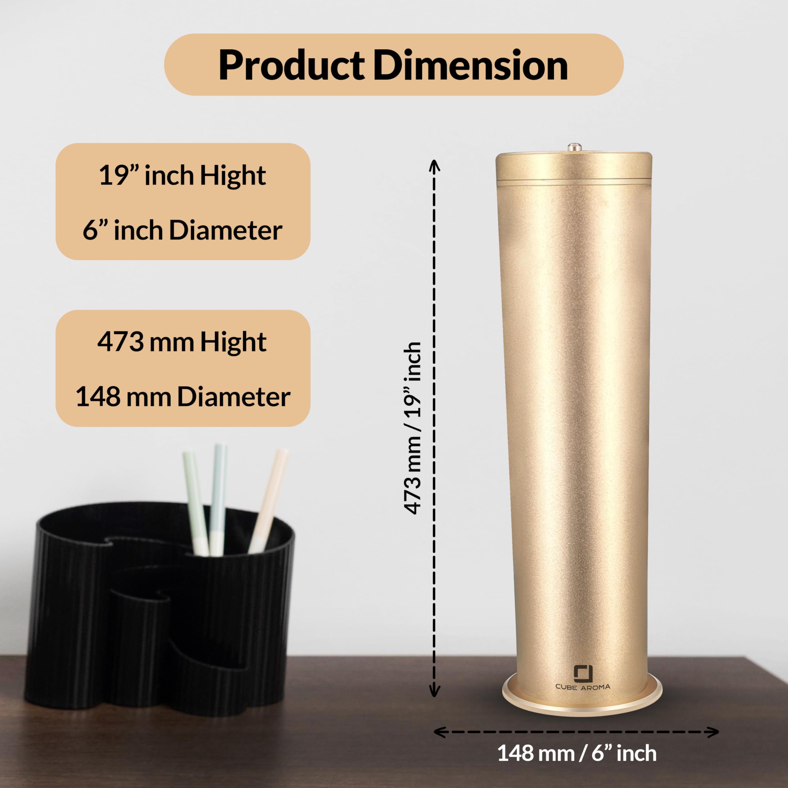 Cube Aroma CA-1200 Gold Diffuser top view highlights a modern silhouette ideal for any room.