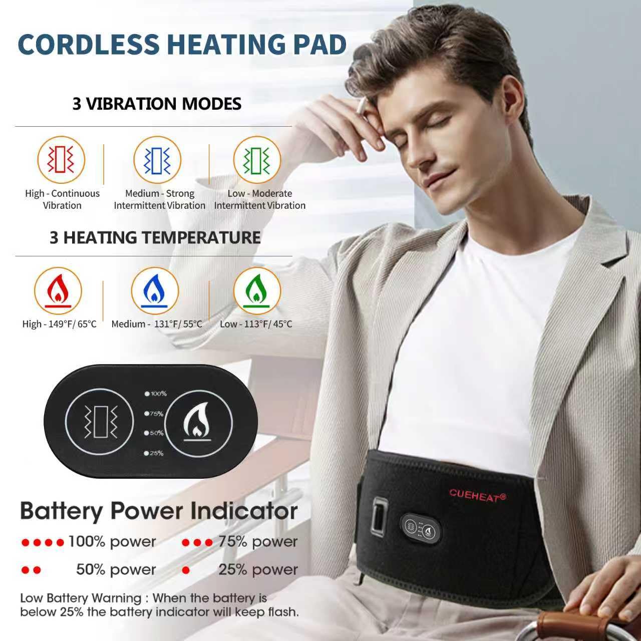 CUEHEAT heated belt with rechargeable battery for on‑the‑go use