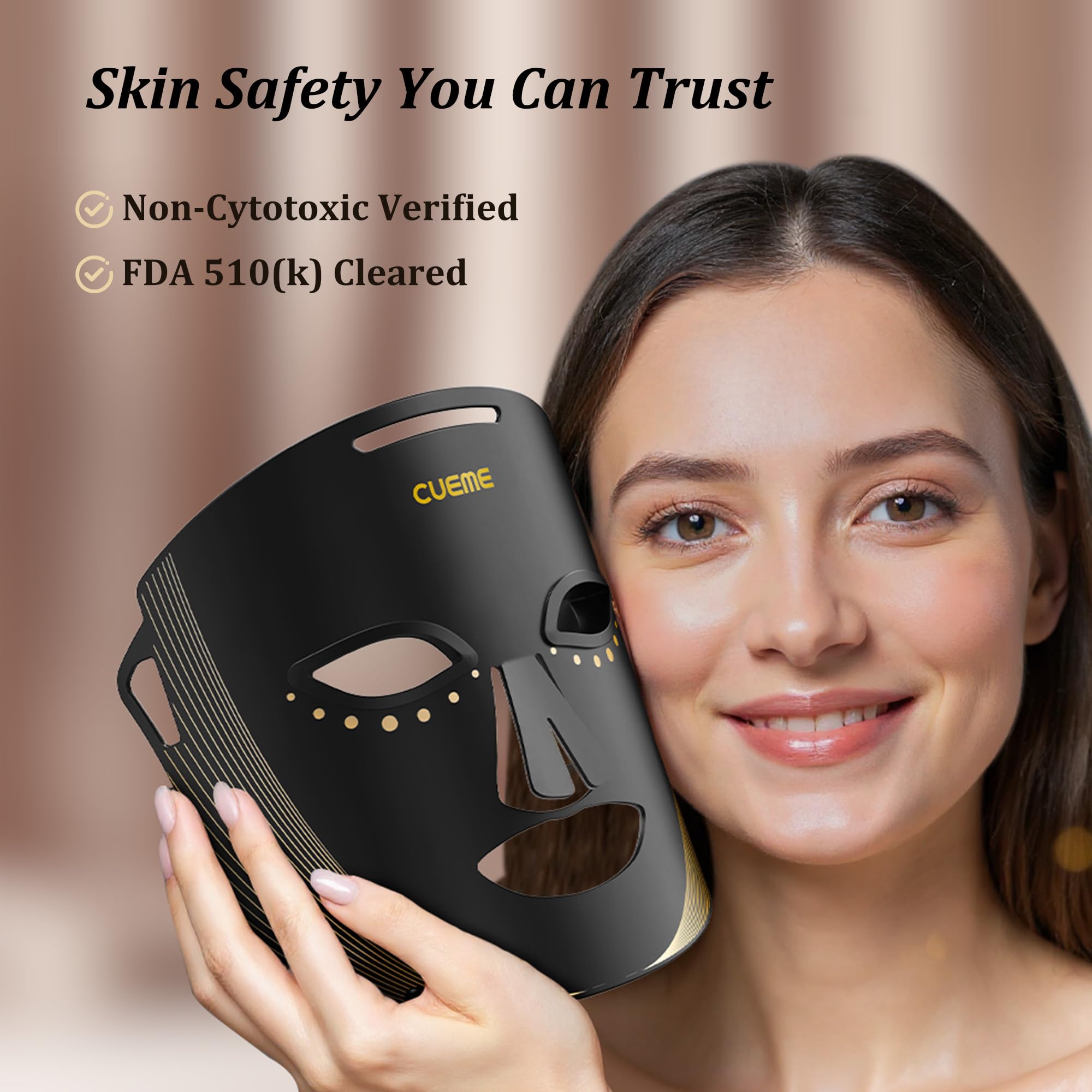 CUEME LED face mask showing adjustable wavelength control for personalized therapy