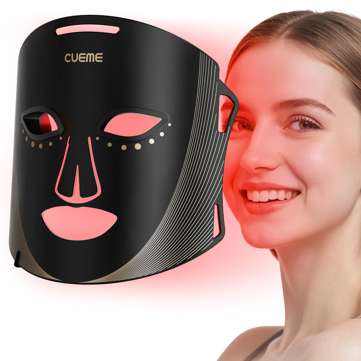 CUEME red light therapy mask front view for at-home skincare sessions