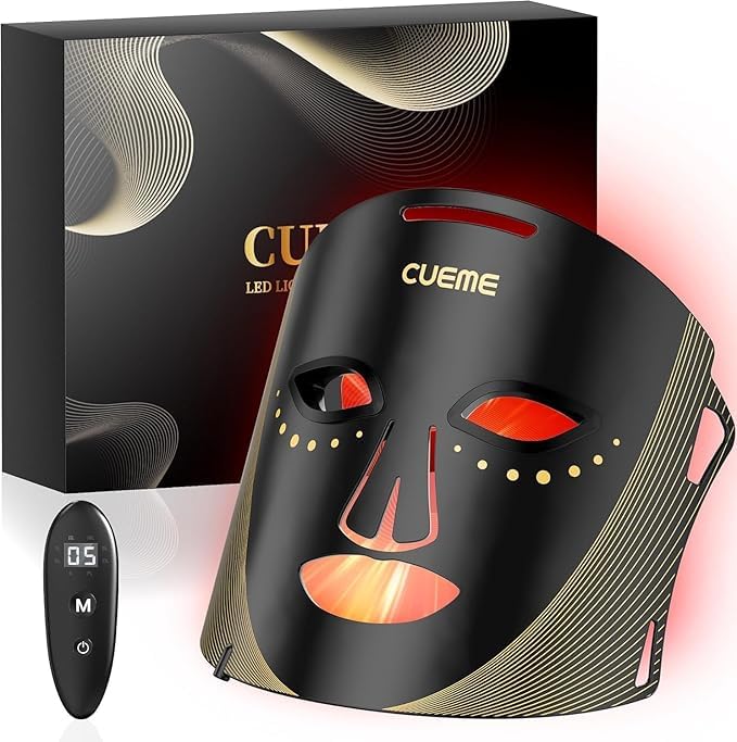 CUEME red light therapy mask for wrinkles at home, smoother skin.