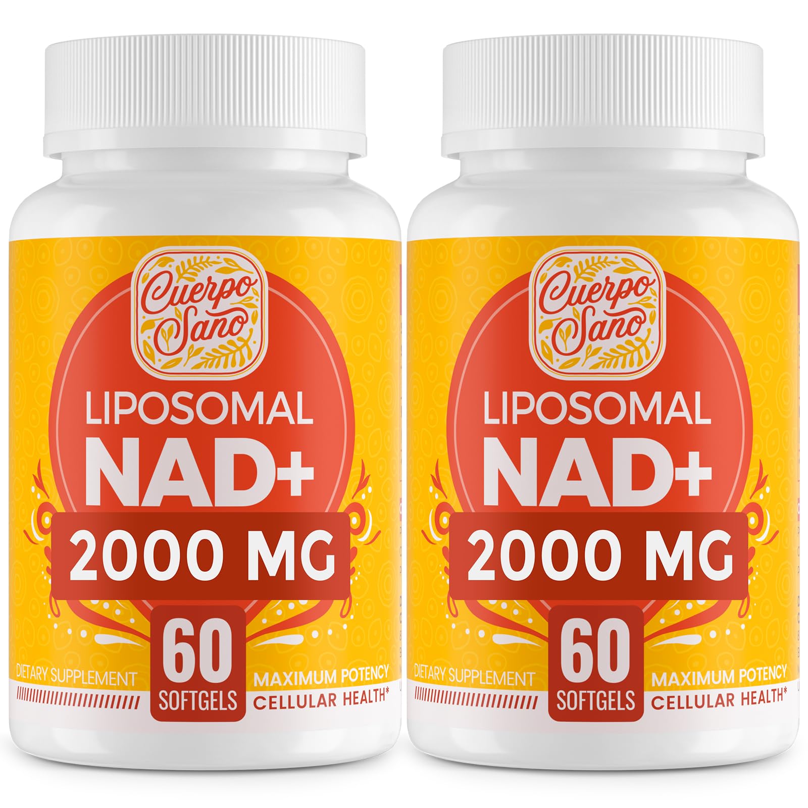 Cuerpo Sano NAD+ 2000mg liposomal bottle showing high absorption delivery.