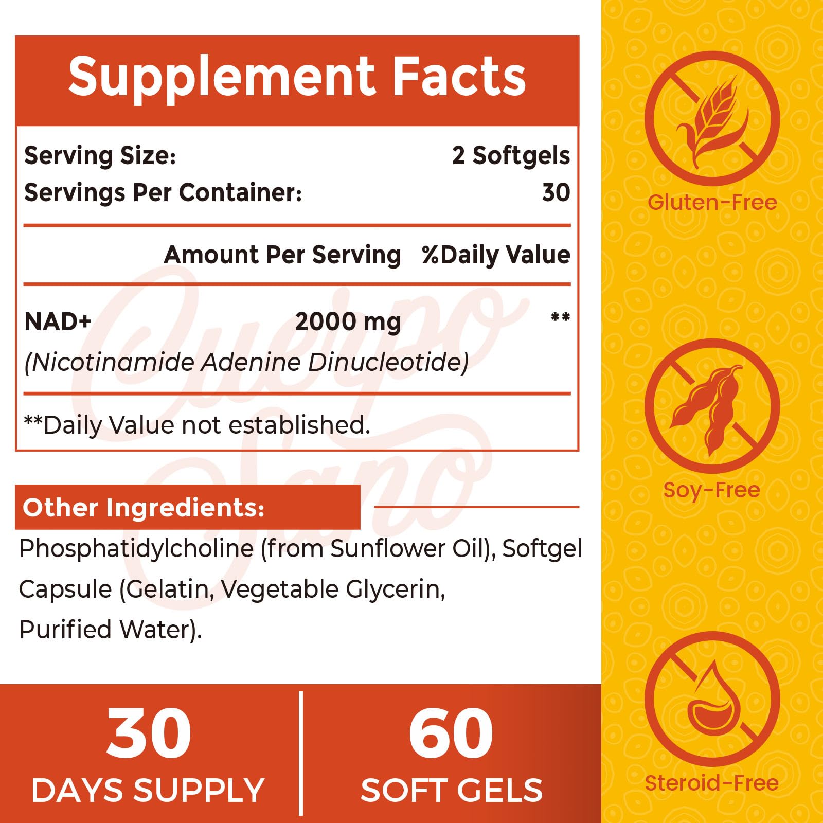 Cuerpo Sano NAD capsules liposomal closeup highlighting capsule texture.