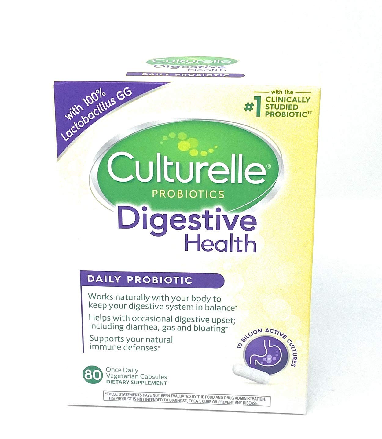 Culturelle Digestive Health probiotic bottle promoting daily balance with Lactobacillus GG.