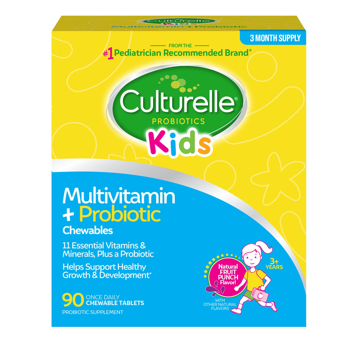 Culturelle Kids Complete chewables fruit punch bottle supports daily digestion and immunity.