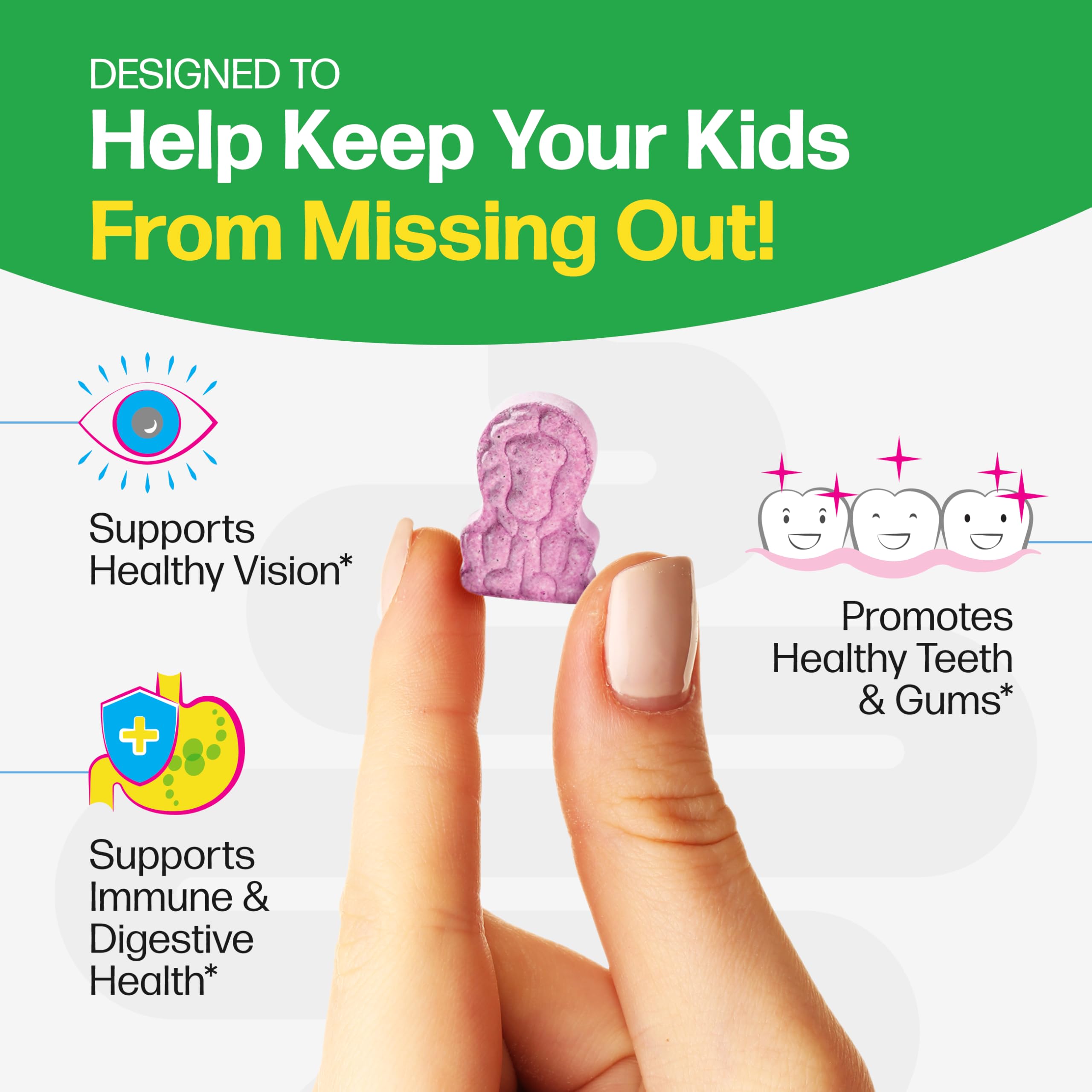 Culturelle Kids Complete chewables vitamin panel shows vitamins and minerals.