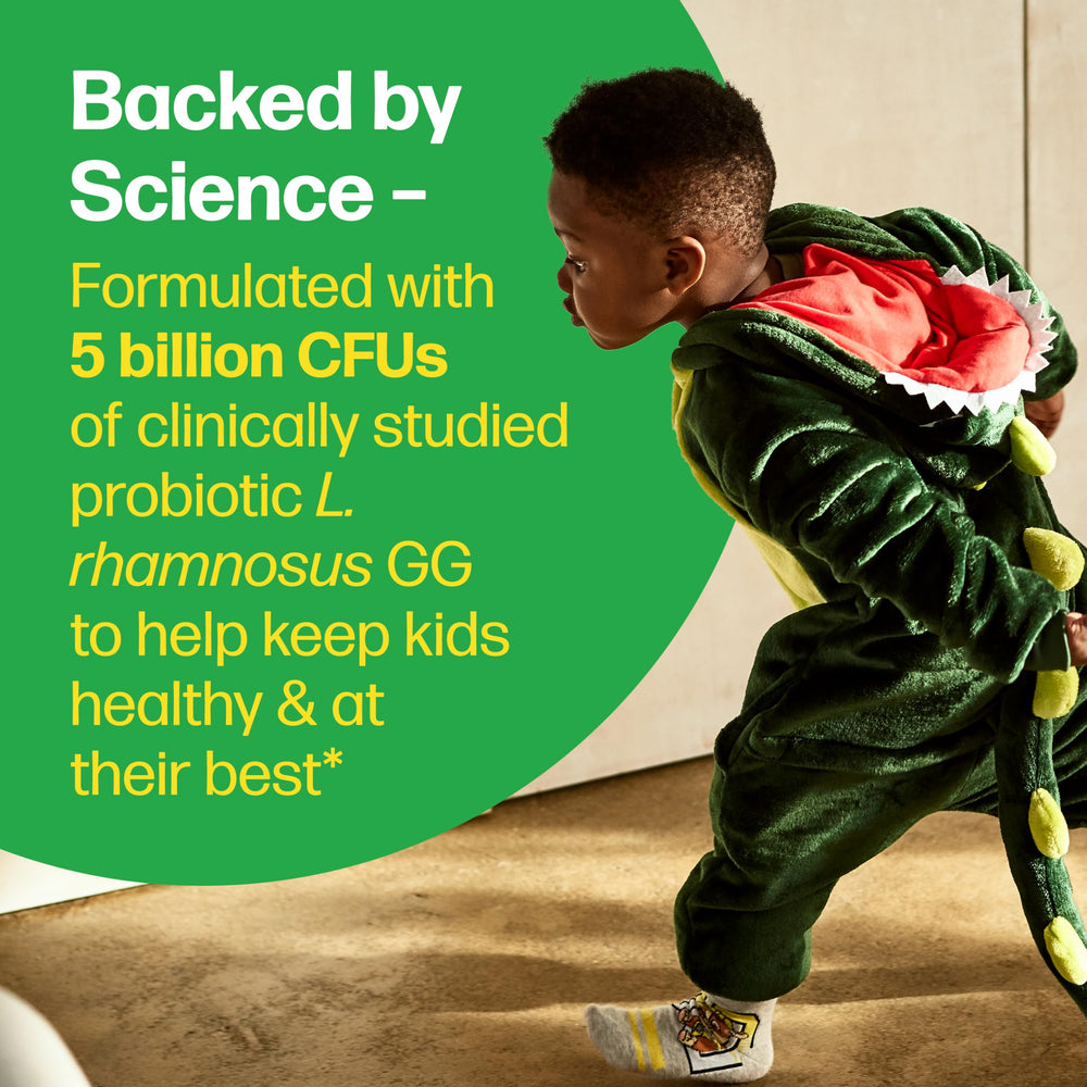Culturelle Kids packets labeled 5 billion CFUs for strong daily probiotic support.
