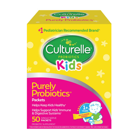 Culturelle Kids Daily Probiotic Packets for kids with flavorless daily dose for digestive support.