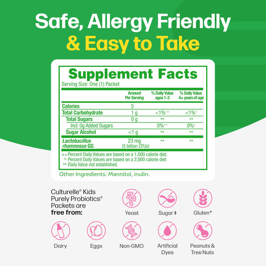 Culturelle Kids probiotic packets dissolving into yogurt for easy daily use and digestive support.