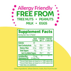Culturelle Kids Probiotic + Fiber packets on a kid's spoon for easy consumption