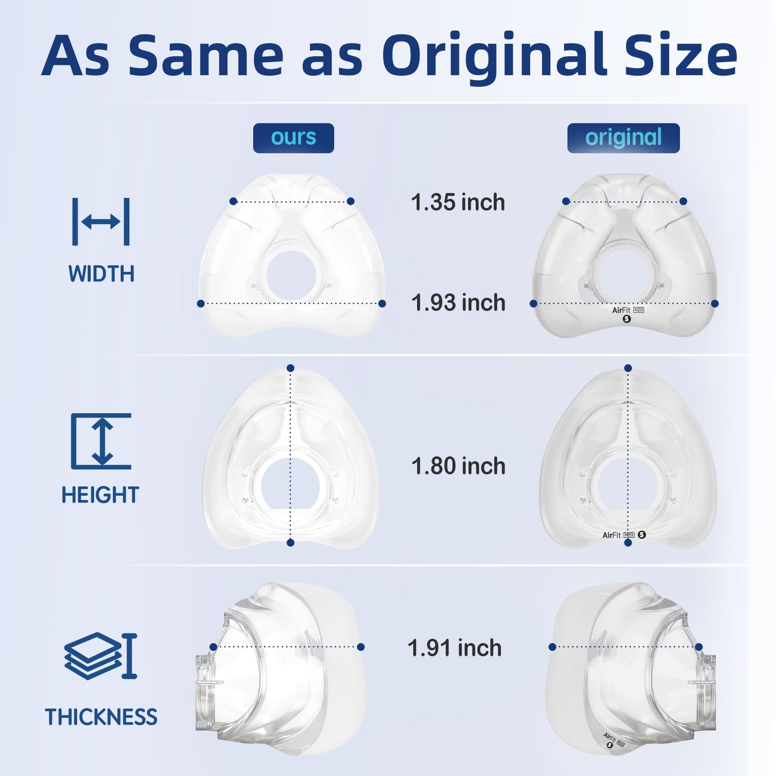 CUORD soft silicone nasal cushion in small ergonomic shape for comfortable wear.
