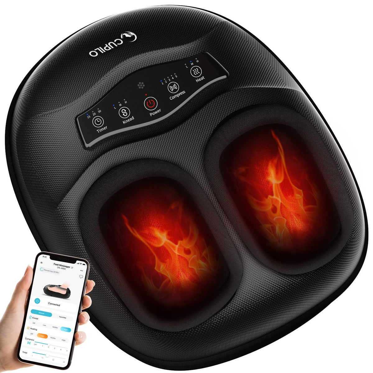 CuPiLo Foot Massager showing deep kneading for targeted foot relief.