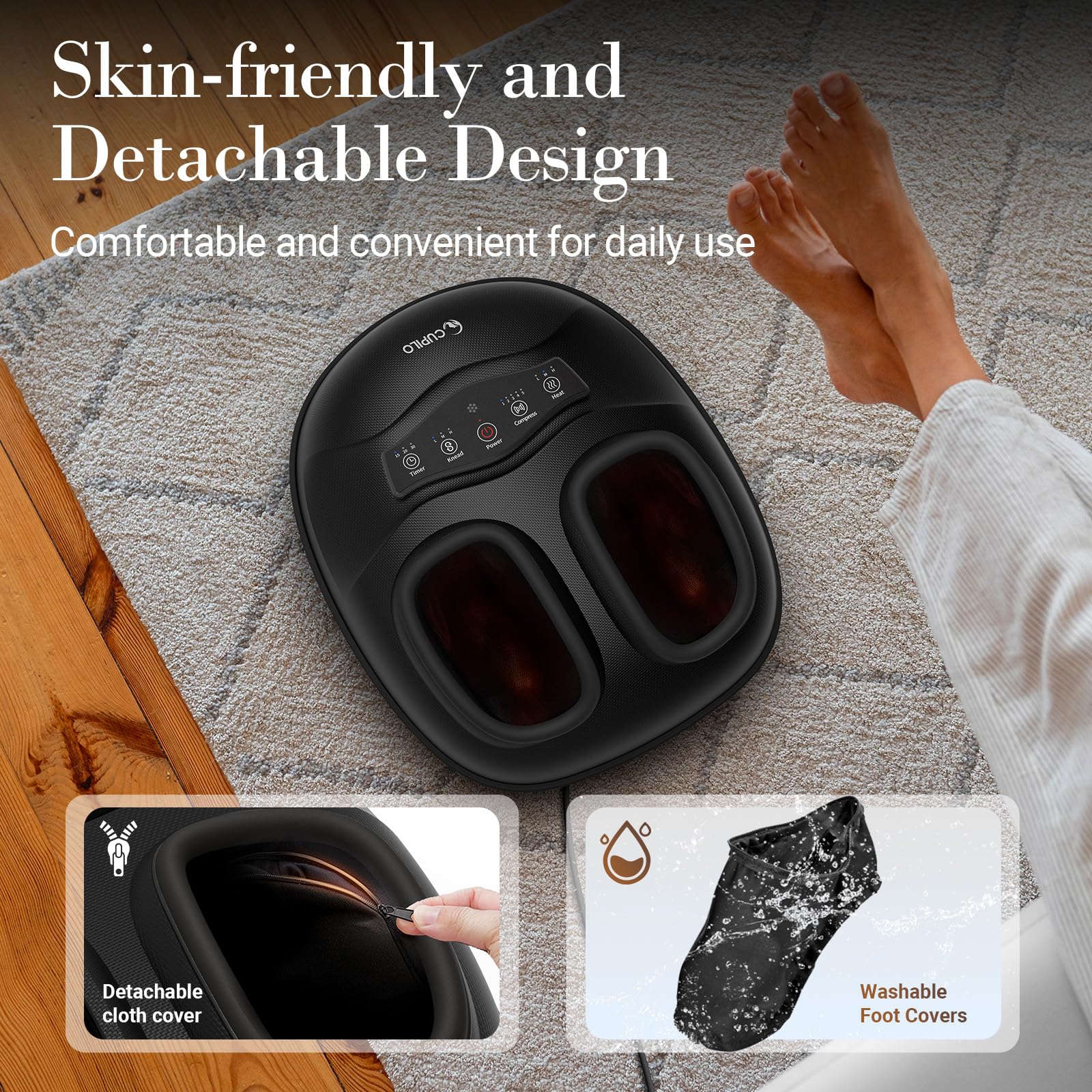 CuPiLo massager fitting up to a men’s size 13 for versatile use.